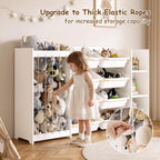 3-in-1 Kids Toy Storage Organizer, White Solid Wood, White Bins