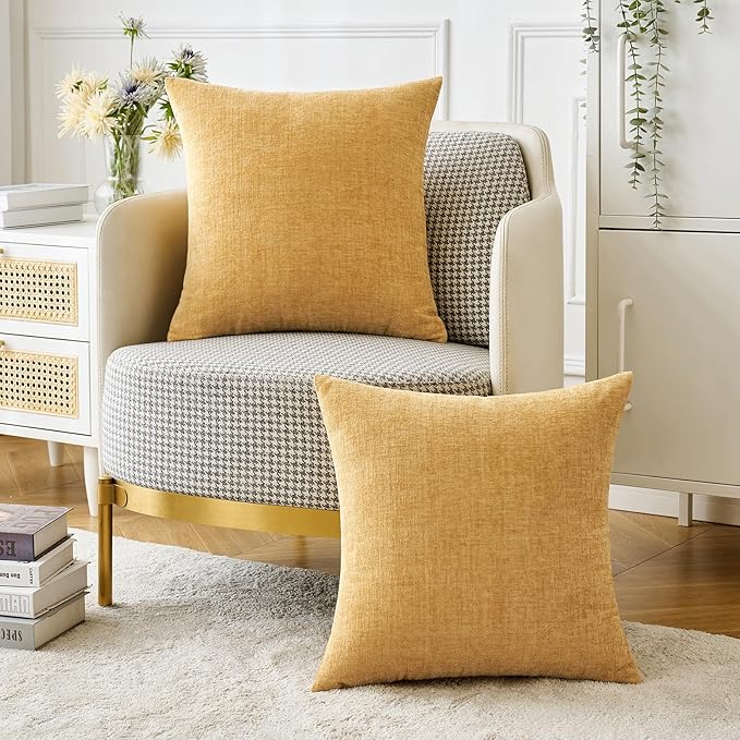 MIULEE Pack of 2 Couch Throw Pillow Covers 20x20 Inch Soft Gold Chenille Pillow - Image 5