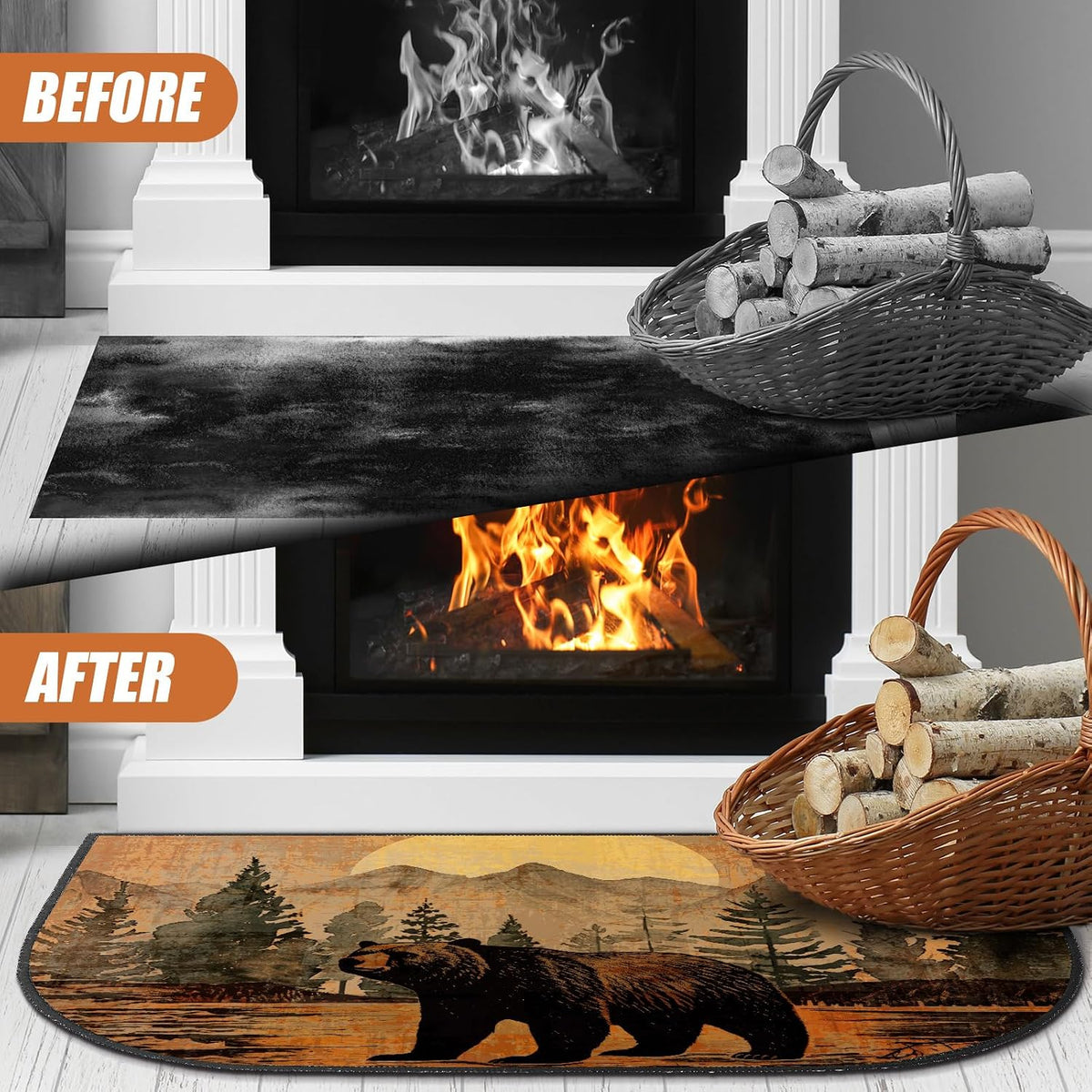 Demissle Fireplace Hearth Rug, Bear, 27 x 48 Inch