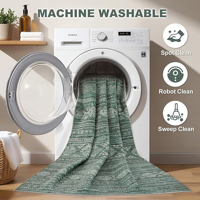 Nakagishi 7x9 Area Rugs Living Room: Washable Boho Large Neutral Soft Farmhouse - Image 2