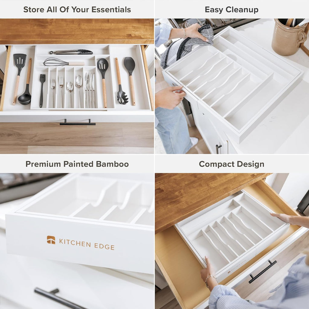 Silverware & Utensil Drawer Organizer, 18-33 in, White Bamboo