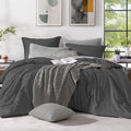 Monbix Queen Comforter Set 7 Pieces Dark Grey Cationic Dyeing Bed in a Bag