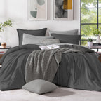 Monbix Queen Comforter Set 7 Pieces Dark Grey Cationic Dyeing Bed in a Bag