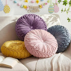 Kathfly Set of 4 Decorative Round Pleated Throw Pillows, Classy Velvet Pumpkin by Kathfly
