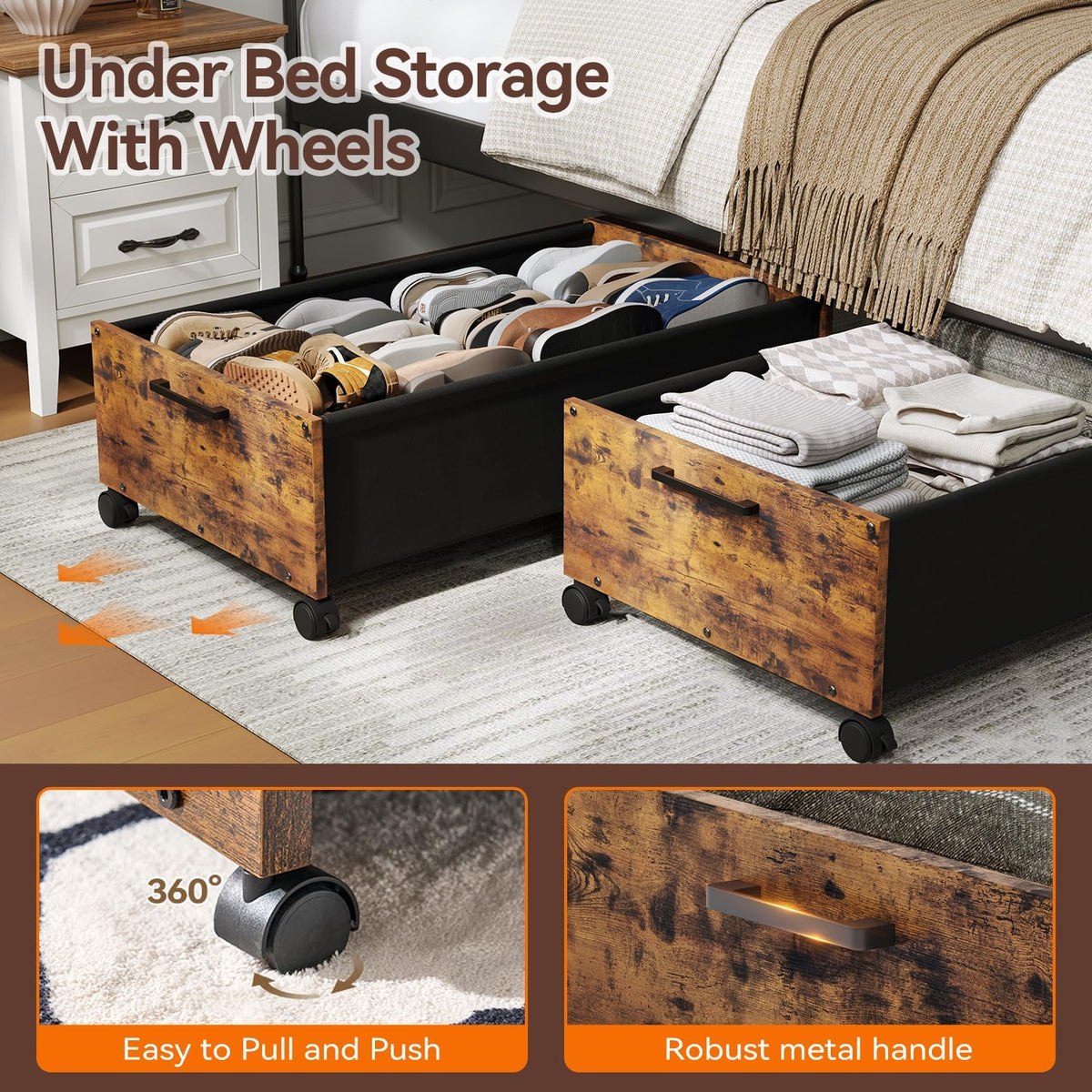 Under Bed Storage with Wheels, Space Saving, Tall Size 90L