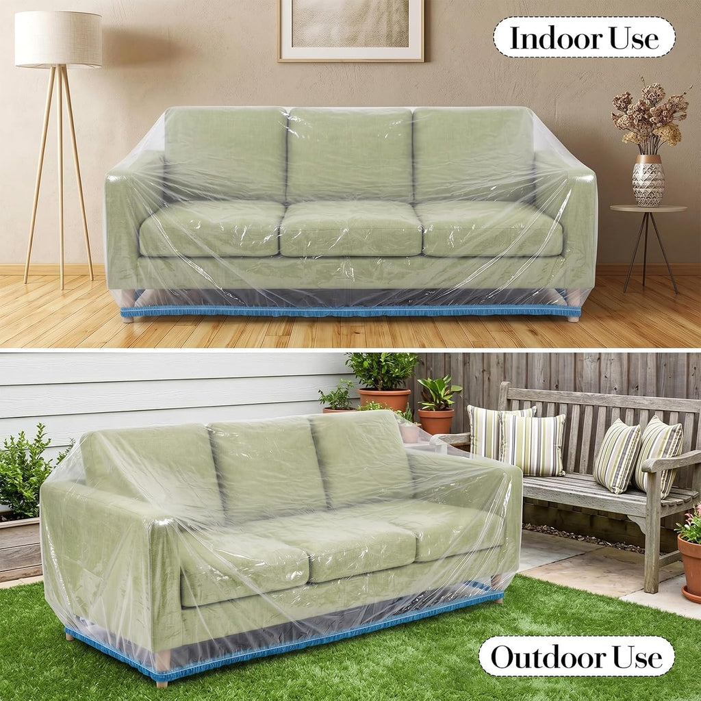 10 Pcs Plastic Couch Cover for Moving, Clear Sofa Protector 94"W x 185"L