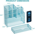 Marbrasse Mesh Pen Holder for Desk, Multi-Functional Pencil Organizer with Drawer, Desk Organizers and Accessories for Office Art Supplies (Blue)