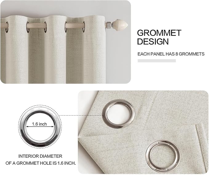 MIULEE Linen Texture Curtains for Bedroom Light Cream 100% Blackout Thermal - Image 4