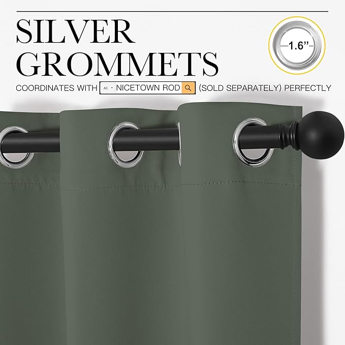NICETOWN Dark Mallard Blackout Curtains Grommet - Image 3