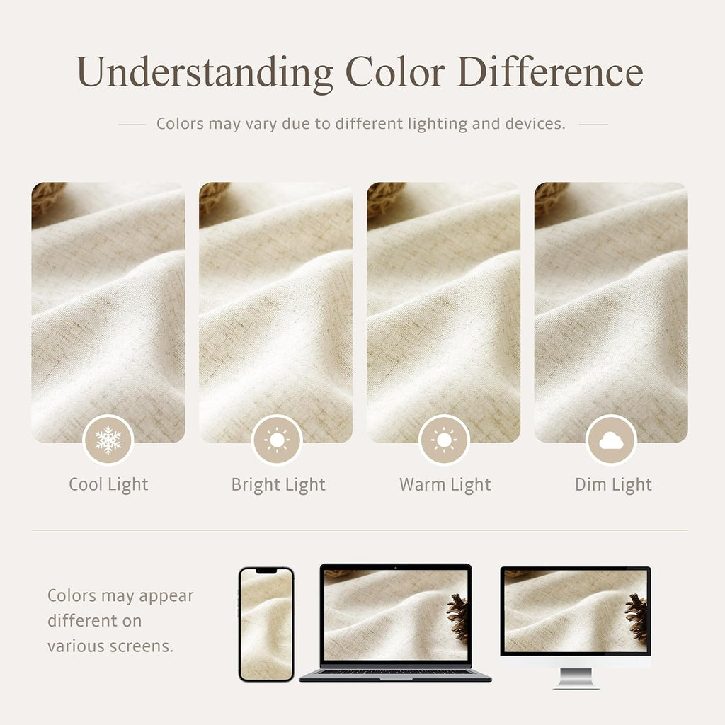 Jowels Natural Linen Fabric Shower Curtains for Bathroom, 72x78