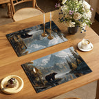 Bear Forest Mountain Placemats Set of 6, Rustic Wild Animal Linen Place Mats Farmhouse Washable Stain Resistant Table Mats for Home Party Kitchen Dining, 12x18 Inch