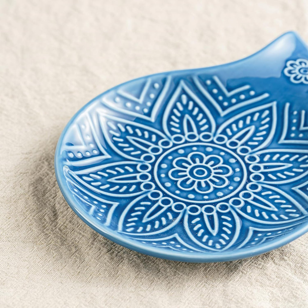 Ceramic Spoon Rest, 7.48 Inches Spoon Holder for Kitchen Counter, Kitchen Accessories, Dishwasher Safe, Dark Blue