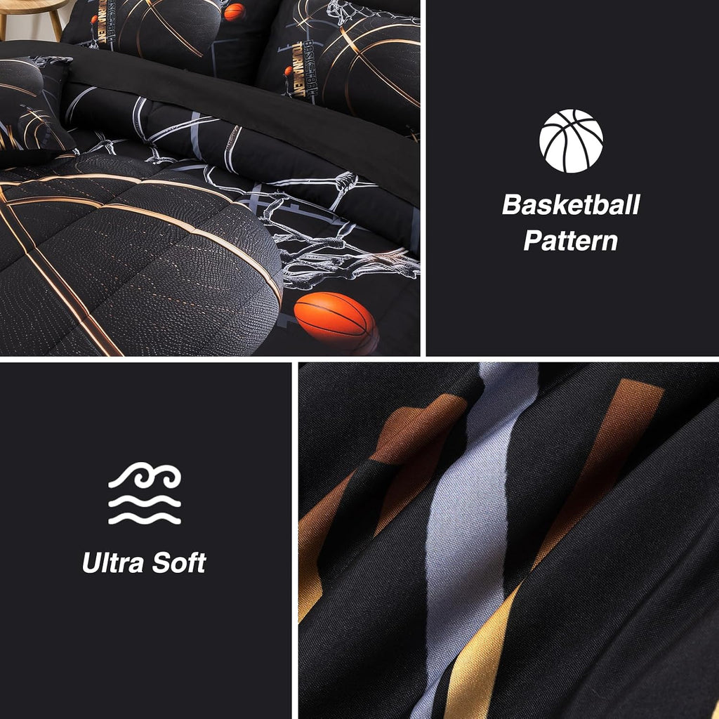 A Nice Night Basketball Bedding Twin 6pc Comforter Sets for Kids Teen Boy