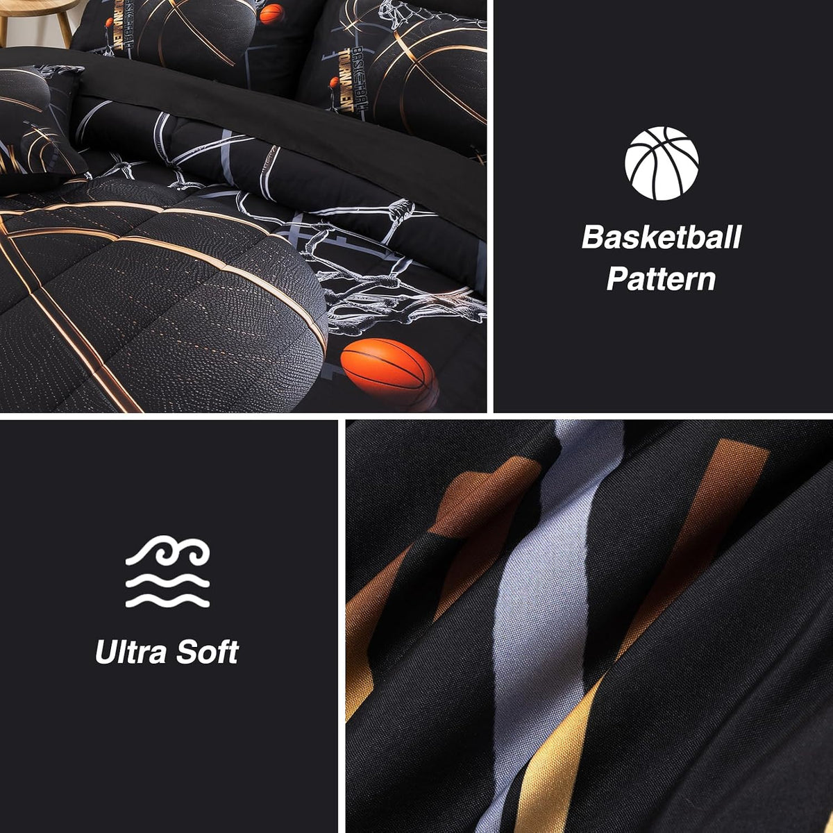 A Nice Night Basketball Bedding Twin 6pc Comforter Sets for Kids Teen Boy