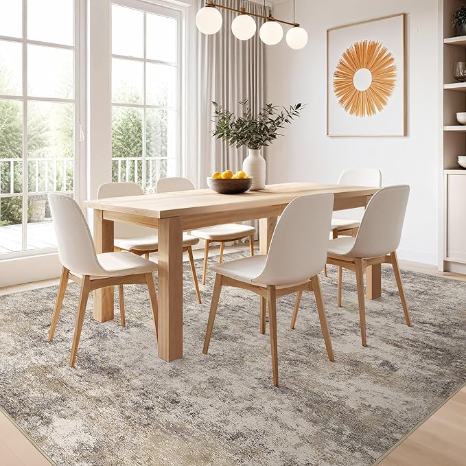 Nakagishi 10x12 Area Rugs Living Room: Washable Abstract Large Neutral Soft Rug - Image 6