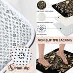4pcs Shower Curtain Set Black Gold Flower Bathroom Decor with Rug