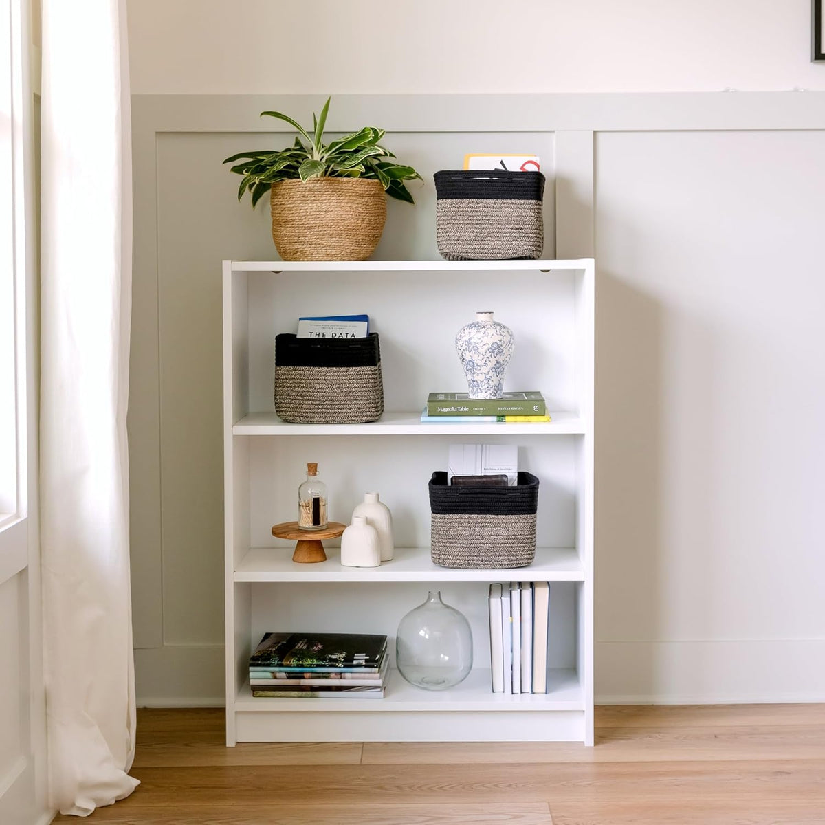 Storage Cubes 9”x9”x7”Cotton Rope Woven Baskets for Organizing 3-Pack | 9 Inch Cube Storage Bin | Small Basket for Shelf Nursery, Pantry, Decorative Plant, Bathroom Closet, Toy Gift