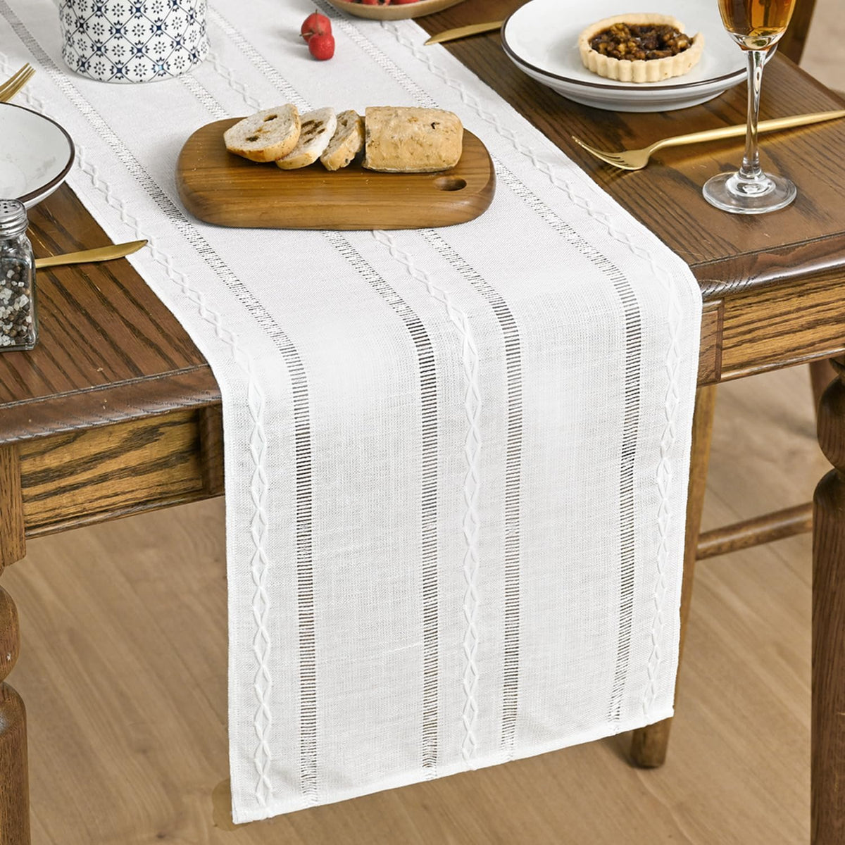 Artoid Mode White Rustic Cotton Linen Table Runner 13x72 Inch
