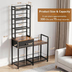 ikkle CD Rack with Drawer, 7-Tier DVD Organizer Shelf with Vinyl Storage