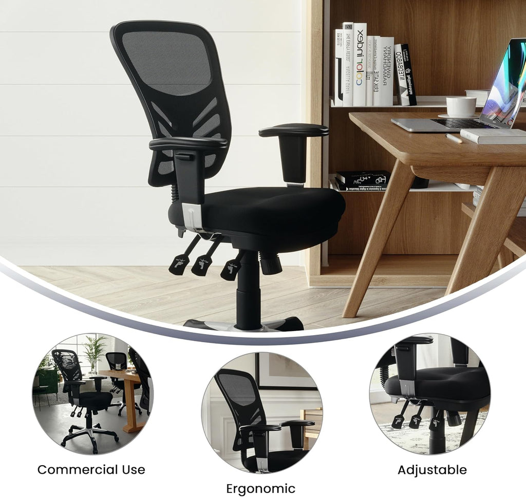 Flash Furniture Mid-Back Black Mesh Multifunction Executive Swivel Ergonomic Office Chair with Adjustable Arms