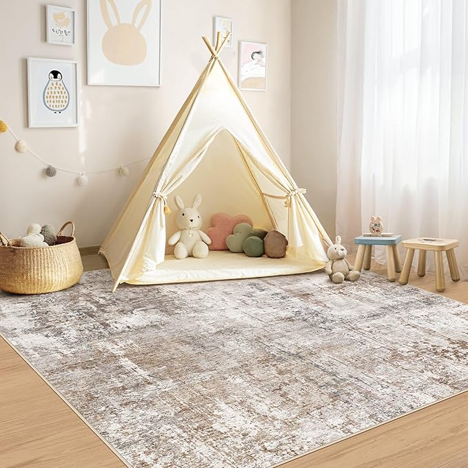 UERMEI Square Area Rugs : Washable 6x6 Neutral Modern Abstract Carpet - Image 6