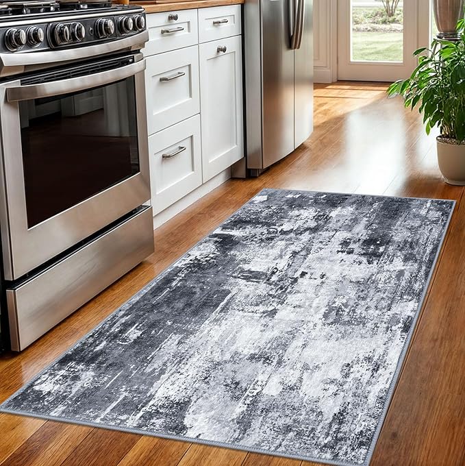 KOZYFLY Modern Abstract 3x5 Rug Gray Washable Rug Entry Rug, Soft Non-Slip - Image 2