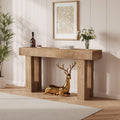 63" Farmhouse Console Table - Long Sofa Table Behind Couch, Wooden Entryway Table for Living Room, Hallway, Entrance, Rustic Rectangular Design, Natural Color
