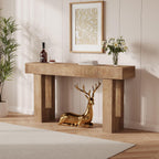 63" Farmhouse Console Table - Long Sofa Table Behind Couch, Wooden Entryway Table for Living Room, Hallway, Entrance, Rustic Rectangular Design, Natural Color