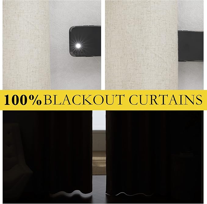NICETOWN Natural Thick Linen Blend 100% Blackout Curtains 70" Long 2 Panels Set - Image 3