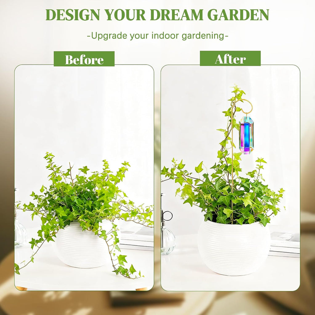 7 Pcs AB Colored Crystal Suncatcher Small Trellis Golden Plant Potted Stake