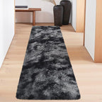 Tie-Dyed Runner Rug for Bedroom Black Grey 2x6ft Fluffy Area Rug Bedside Runner - Image 4