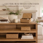 Decorative Wicker Storage Boxes with Lids - Set of 3 Seagrass Organizers