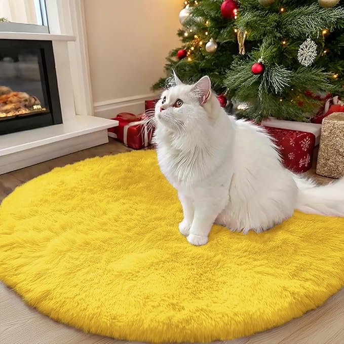 OLANLY Yellow Round Rugs for Bedroom by OLANLY