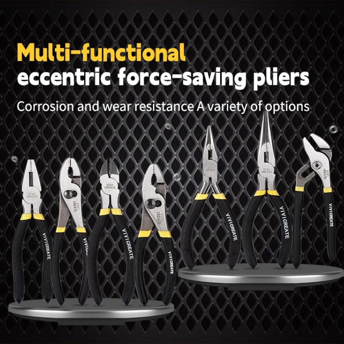 Vivicreate 7 Piece Pliers Set Heavy Duty Hand Tool Set with 8 Inch Groove Joint 8 Inch and 6 Inch Slip Joint 7 Inch Linesman 6 Inch Diagonal and Long Nose Pliers for Home Garage DIY Repair