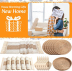 6 Sets Boho Table Runner and Woven Round Placemats Set, Khaki, 12x72