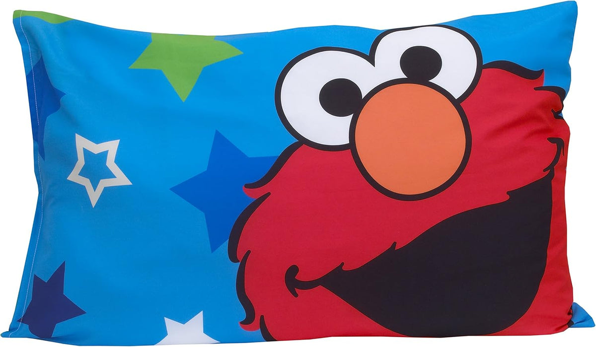 Sesame Street Awesome Buds Elmo/Cookie Monster 4 Piece Toddler Bed Set, Blue/Red/Green, 4 Piece Set