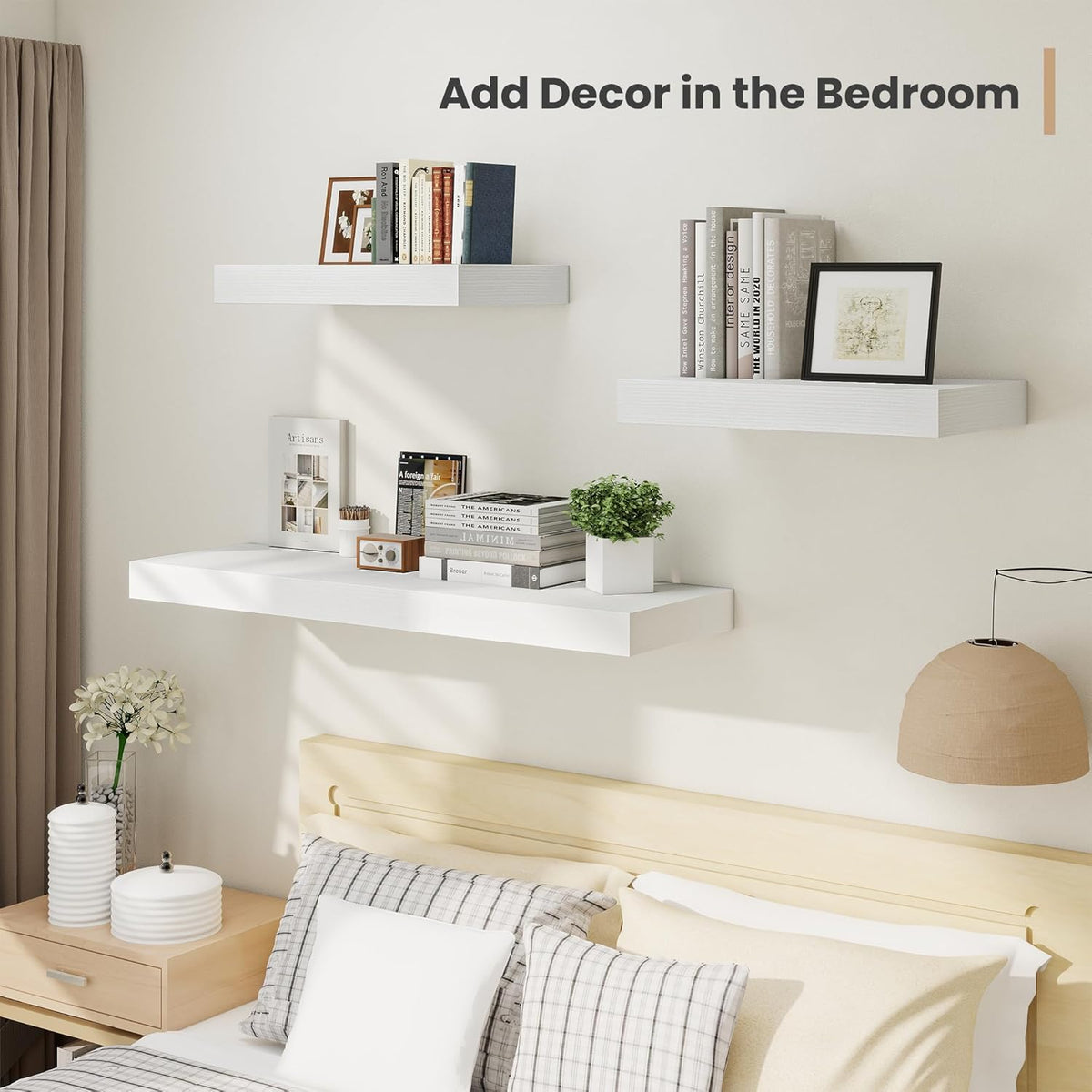 Heimlove 48 x 12 Deep Floating Shelves Wall Mounted Set of 2 White