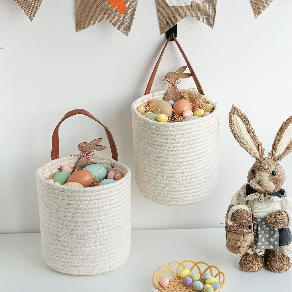 Goodpick 2 Pack Cotton Rope Wall Hanging Baskets for Home Decor
