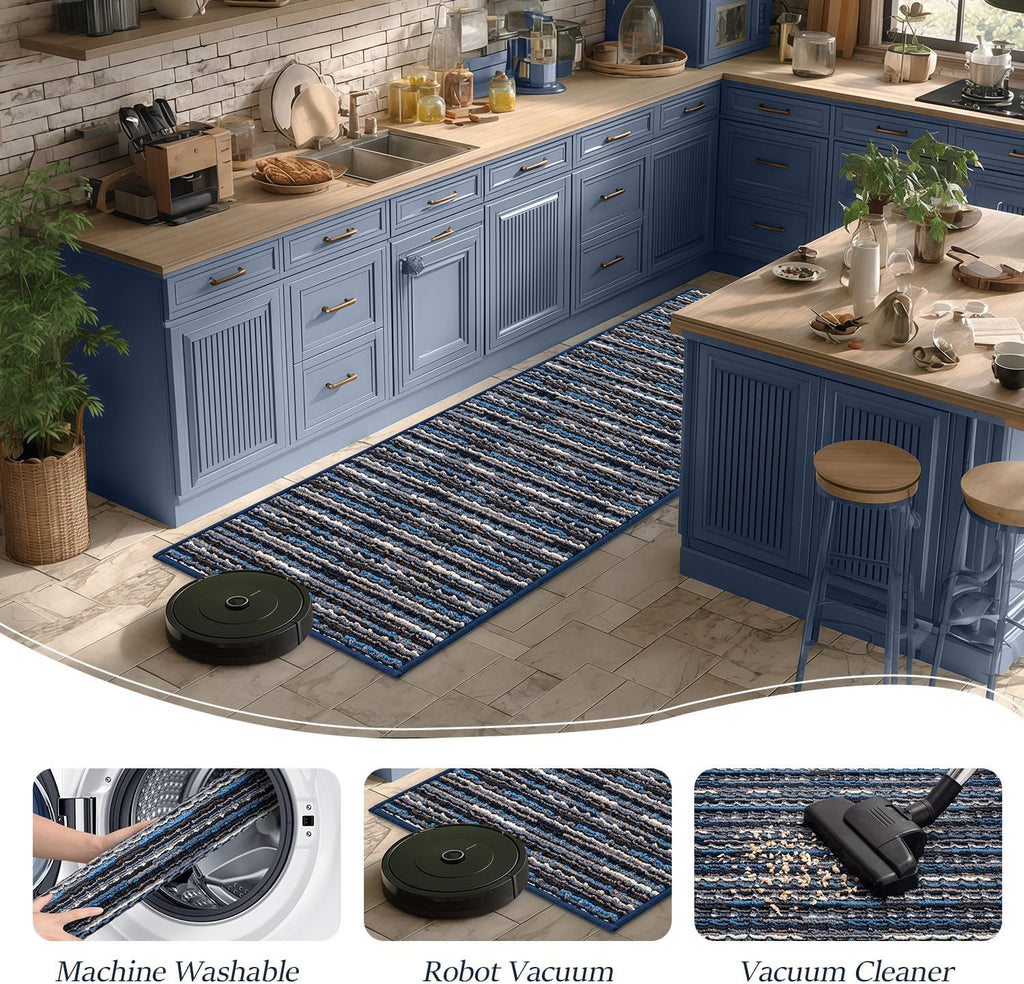 BSICPRO Kitchen Rugs Sets of 2, Non Slip Kitchen Mats for Floor, Navy Blue