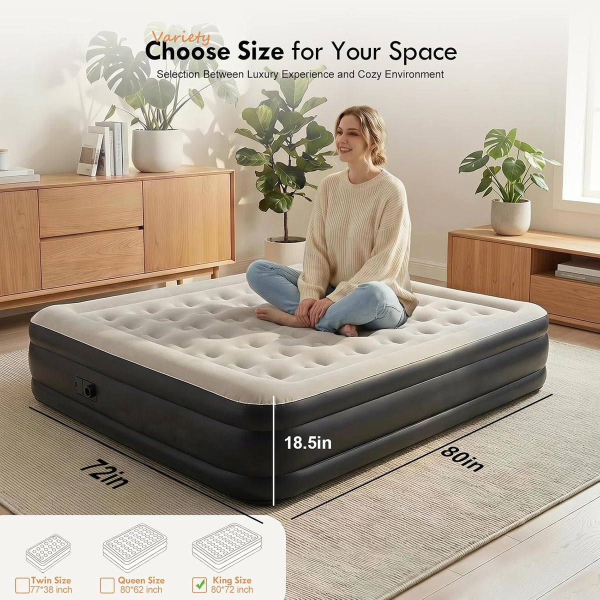 DIMAR GARDEN King Size Air Mattress with Built in Pump, 18.5” Blow Up Mattress, Inflatable Bed for Home