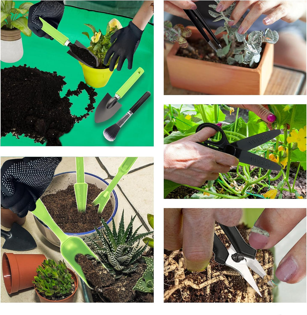 WNJ Plant Repotting Mat for Garden, 2 PCS Waterproof Potting Mats, Foldable Indoor Plant Mat, Portable Mini Garden Tool Set, 12 PCS Succulent Garden Tool Set,Square Garden Potting Tray,Gifts for Women