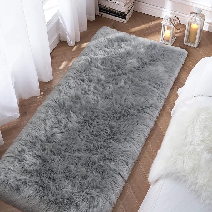 Grey Fluffy Rug for Bedroom, Cozy Shaggy Fuzzy Plush Floor Carpet for Nursery - Image 3