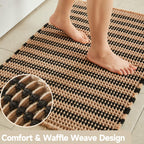 TYUU Waffle Bath Mat, Boho Bathroom Rugs Non Slip, 30x20 Black & Khaki