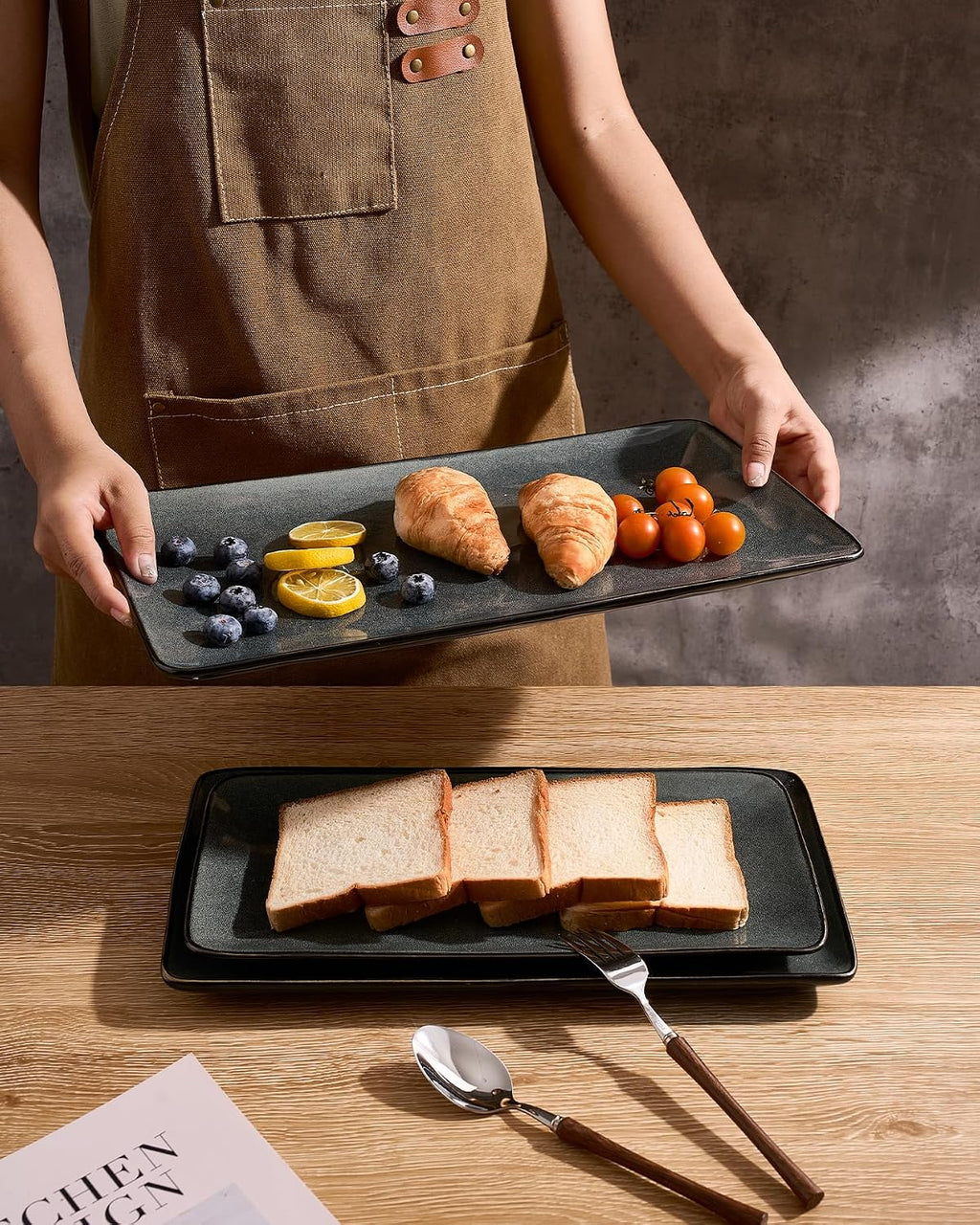 Famiware Serving Platters Set of 3 Sizes - Rectangular, Deep Forest