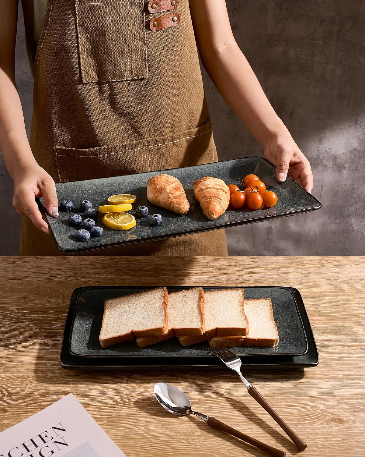Famiware Serving Platters Set of 3 Sizes - Rectangular, Deep Forest