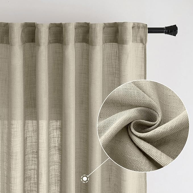 MIULEE Oatmeal Curtains 90 Inch Long 2 Panels - Image 2