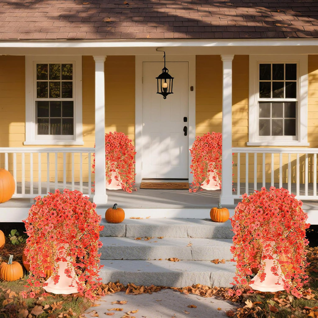 Artificial Fall Flowers for Outdoors UV Resistant Fake Mums Orange Decor