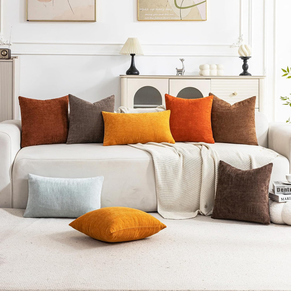 Set of 4 Soft Textured Decorative Throw Pillow Covers 18x18 Inch Cozy Farmhouse Cushion Cover Square Accent Pillow Cases for Bed Couch Sofa Living Room, Beige Aqua Burnt Orange