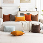 Set of 4 Soft Textured Decorative Throw Pillow Covers 18x18 Inch Cozy Farmhouse Cushion Cover Square Accent Pillow Cases for Bed Couch Sofa Living Room, Beige Aqua Burnt Orange