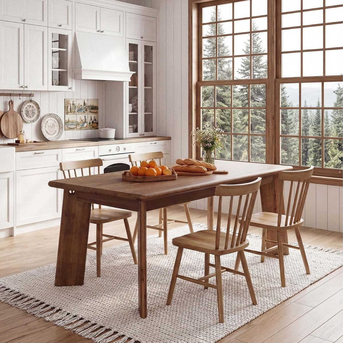 LITTLE TREE Solid Wood Dining Table for 4-6 People, 63 Inches Dining Room Table, Vintage Rectangle Kitchen Table with Leaning Legs, Dinner Tables for Dining Room Living Room, Easy Assembly, Chestnut